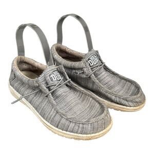 Hey Dude Wally Youth Y6/L7 Gray Linen Stone Children’s Slip On Loafers Casual